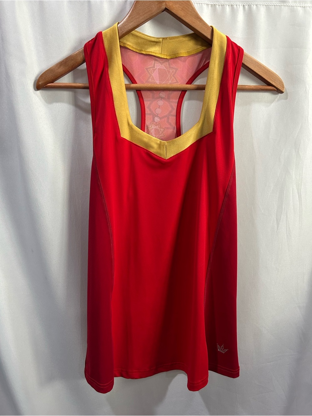 NWOT S Crowned Athletics Arabian nights Red Athletic Tank with Gold Trim Retired